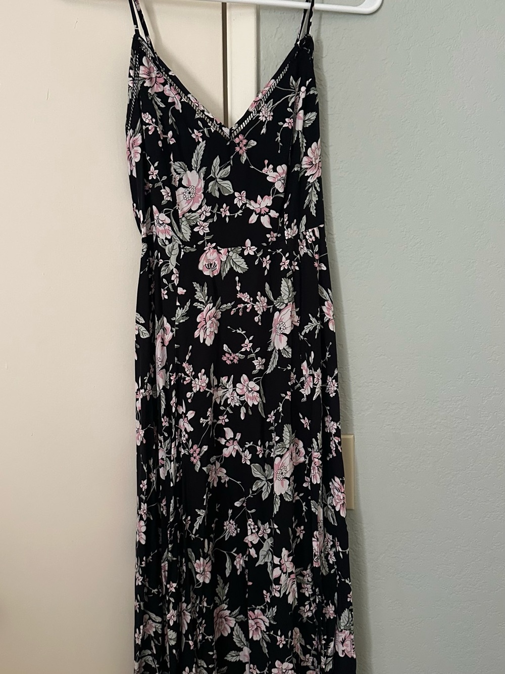 Lulu's Black Midi Dress with Pink and Green Floral Print